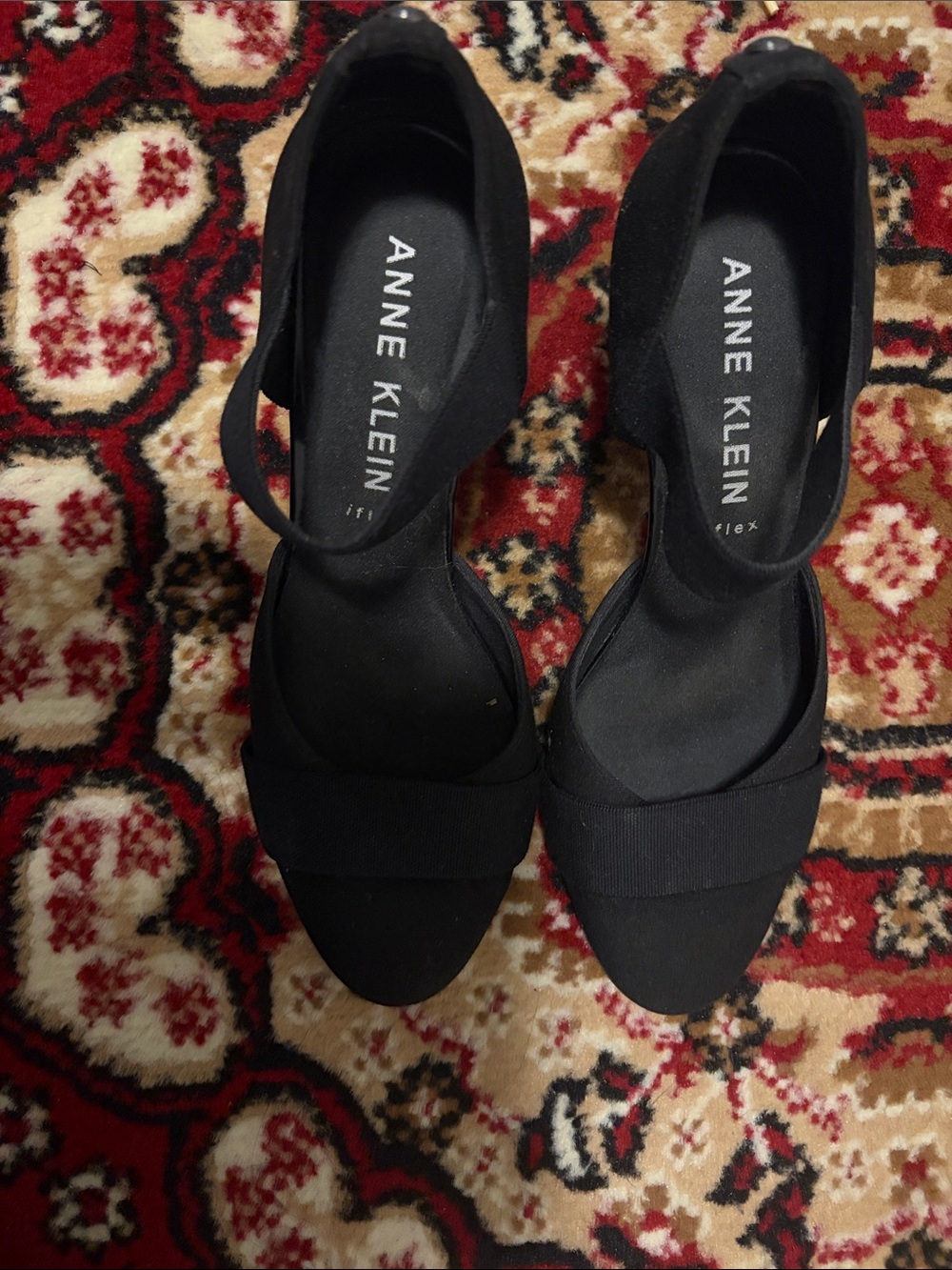 Anne Klein Black Closed-Toe Ankle-Strap Heels
